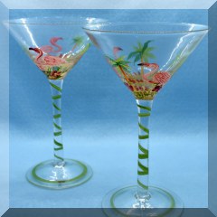 G27. 2 Painted martini with flamingos 7” - $6 